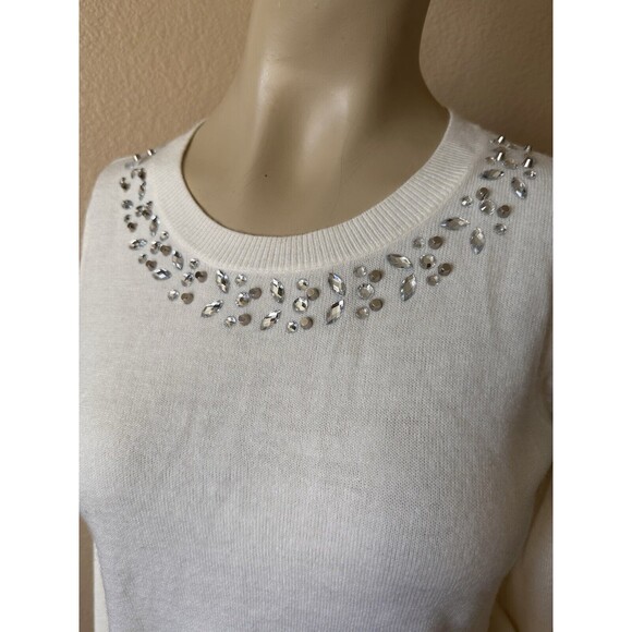 U.S. POLO ASSN. Sweater Jewel Neckline Embellish White Long Sleeve Women's Small - Picture 2 of 13